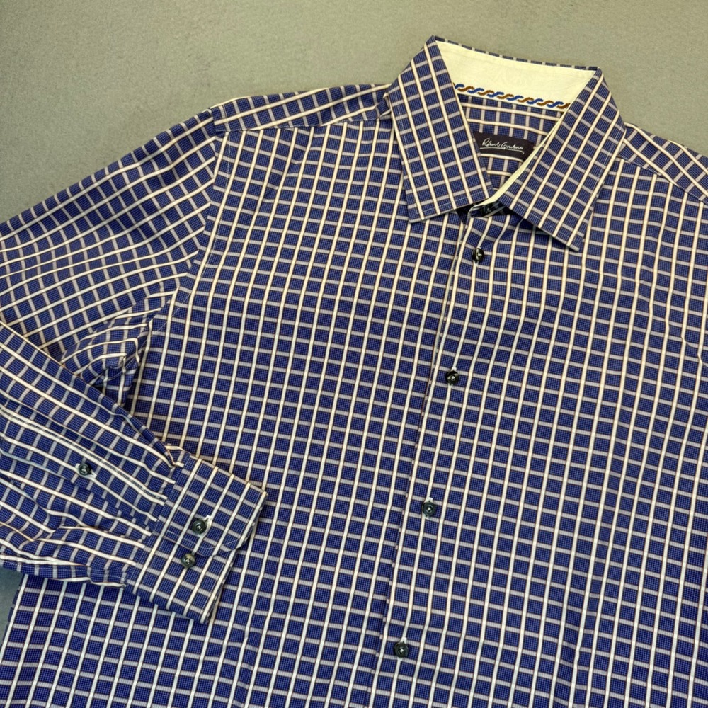 Robert‎ Graham Mens Blue Plaid Cotton Button Down Shirt Size 16.5 42 Long Sleeve